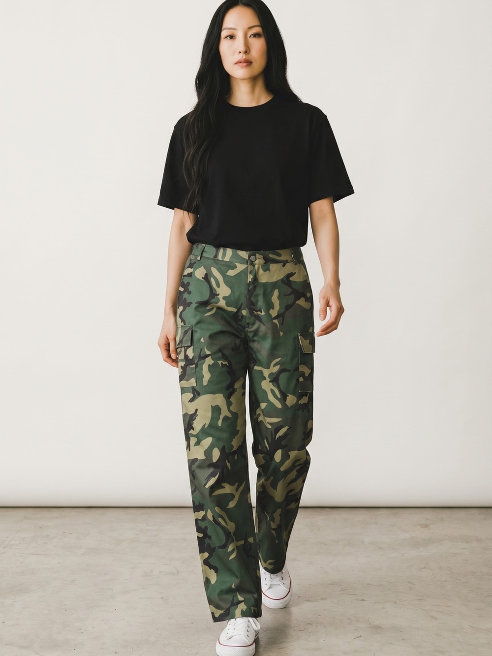 Wide Leg Camo Cargo Pants - Green Camo